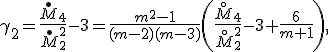 \gamma_2 = \frac{\overset{\bullet}M_4}{\overset{\bullet}M_2^2} - 3 = \frac{m^2-1}{(m-2)(m-3)}\left( \frac{\overset{\circ}M_4}{\overset{\circ}M_2^2} - 3 + \frac6{m+1}\right),